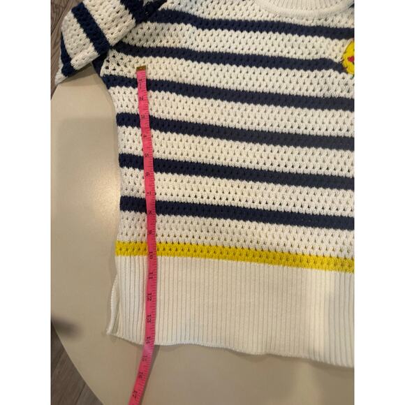Kerri Rosenthal Knit Crochet Smiley Face Striped Sweater S Blue White Yellow - Picture 9 of 9